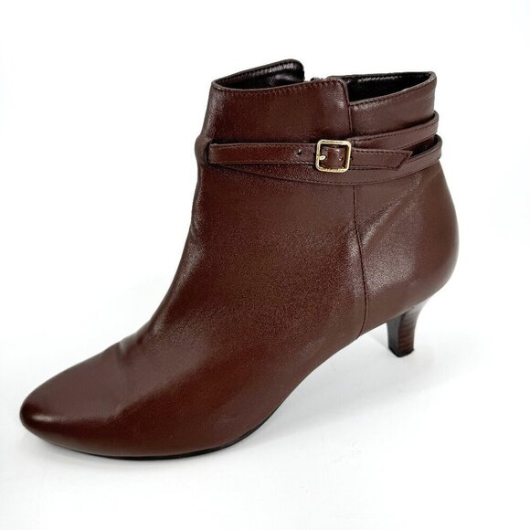 Cole Haan Elinor Brown Leather Kitten Heel Short Trendy Boots 8 Ankle Booties - Picture 1 of 8